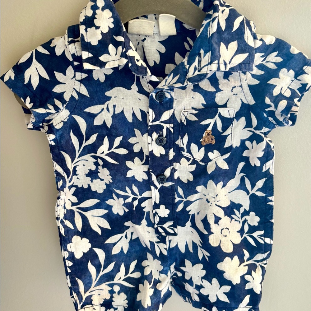 GAP Baby Blue Hawaiian Button Down Romper
